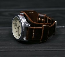 Leather watch strap, Military retro Brown Distressed band cuff pad 18 20 22 24mm
