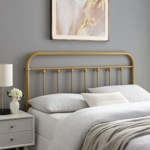 Elegant Gold Full Headboard - Sturdy Metal Design with Adjustable Heights - Picture 3 of 8