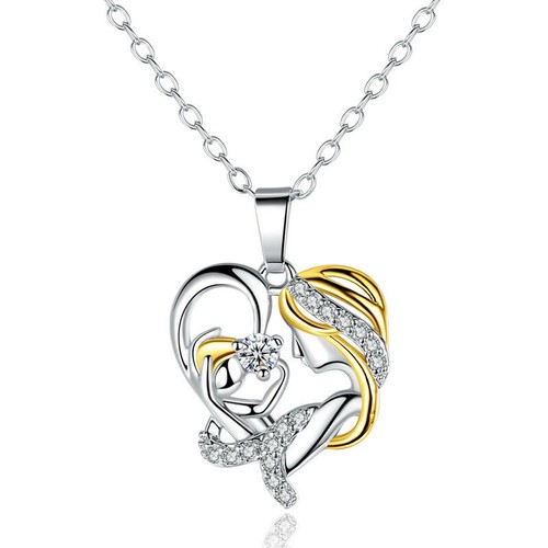 Crystal Heart Mom Baby Pendant Necklace 