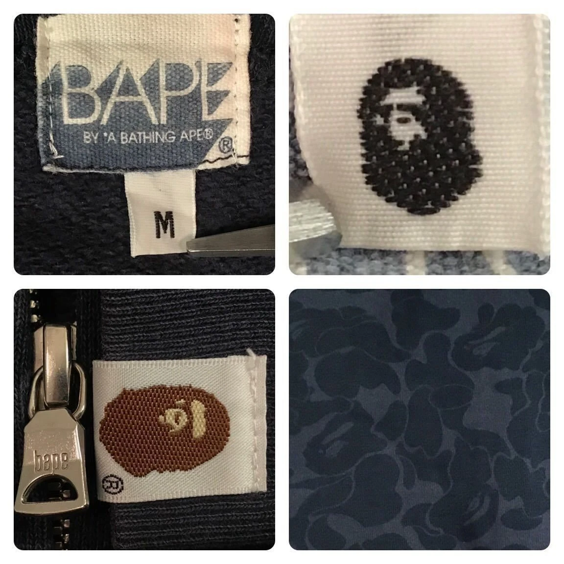 A BATHING APE (BAPE) Felpa con cappuccio BAPE mimetica tinta unita full zip blu navy una scimmia da bagno NIGO taglia M usata 2504SY