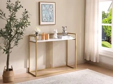 Kings Brand Furniture - Narrow Console Table, Entryway Table, White/Gold