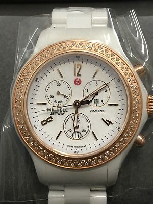 New Rose Gold Michele Diamond Jetway Women's Watch