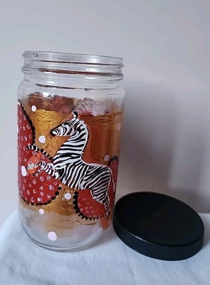 Large Glass Storage Jar with Lid-Zebra Heart Themed Handpainted Valentine's Gift