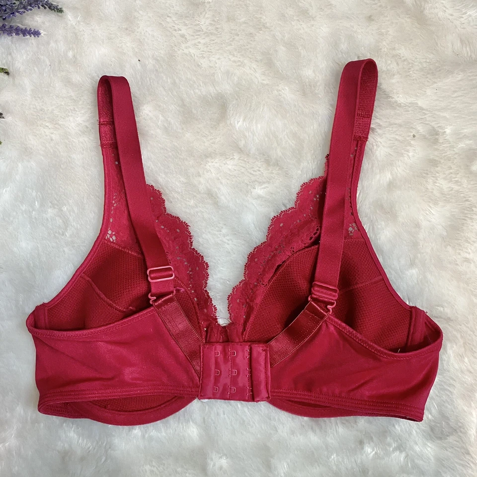 Sexy Camiseta Sujetador Playtex Vintage Años 90 Encaje Rojo Talla 36C Soporte con Aros Foto 3 de 4