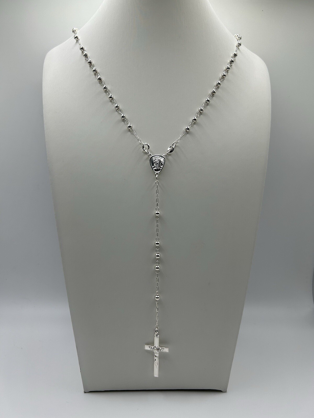 Cross Crucifix 925 Sterling Silver Pendant & Catholic Rosary Necklace