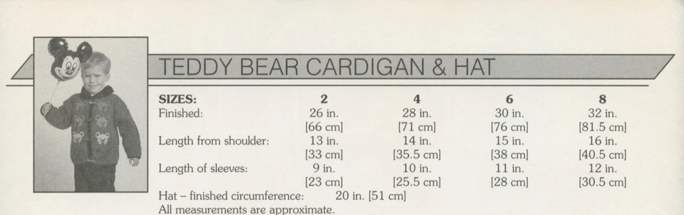 Bernat Knitting Pattern 1311 Kids Child Teddy Bear Cardigan & Hat 2-8 - Image 2 of 3