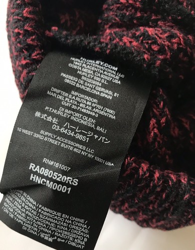 PUÑO HURLEY M MAX 2.0 BEANI HNCM0001-029 ROJO/NEGRO TALLA ÚNICA NUEVO CON ETIQUETAS - Imagen 5 de 6