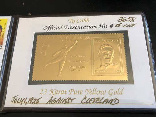 1989 HOF LEGENDS - Ty Cobb $20 23 Kt GOLD STAMP & $2 Stamp FIRST DAY OF ISSUE - Picture 3 of 4