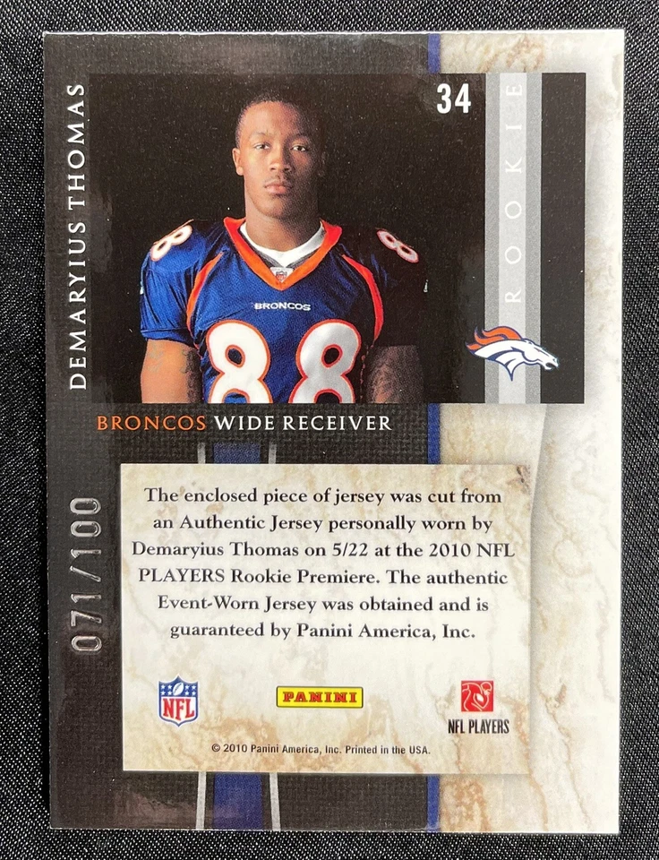 2010 Limited DEMARYIUS THOMAS Rookie Patch / #71/100 - Image 2 of 2