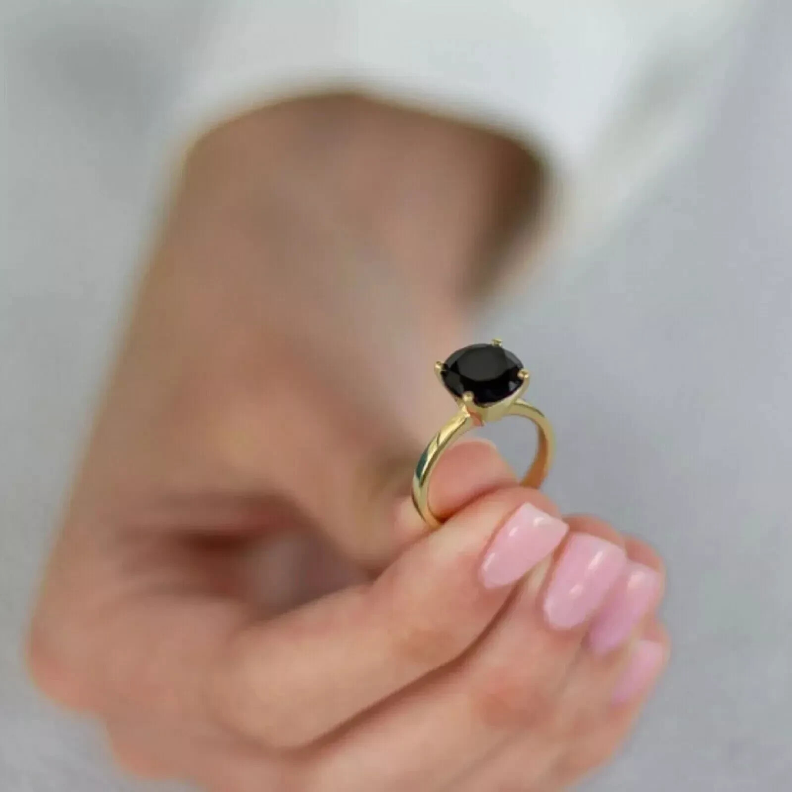 2CT Lab-Created Black Diamond Ring in 14K Yellow Gold