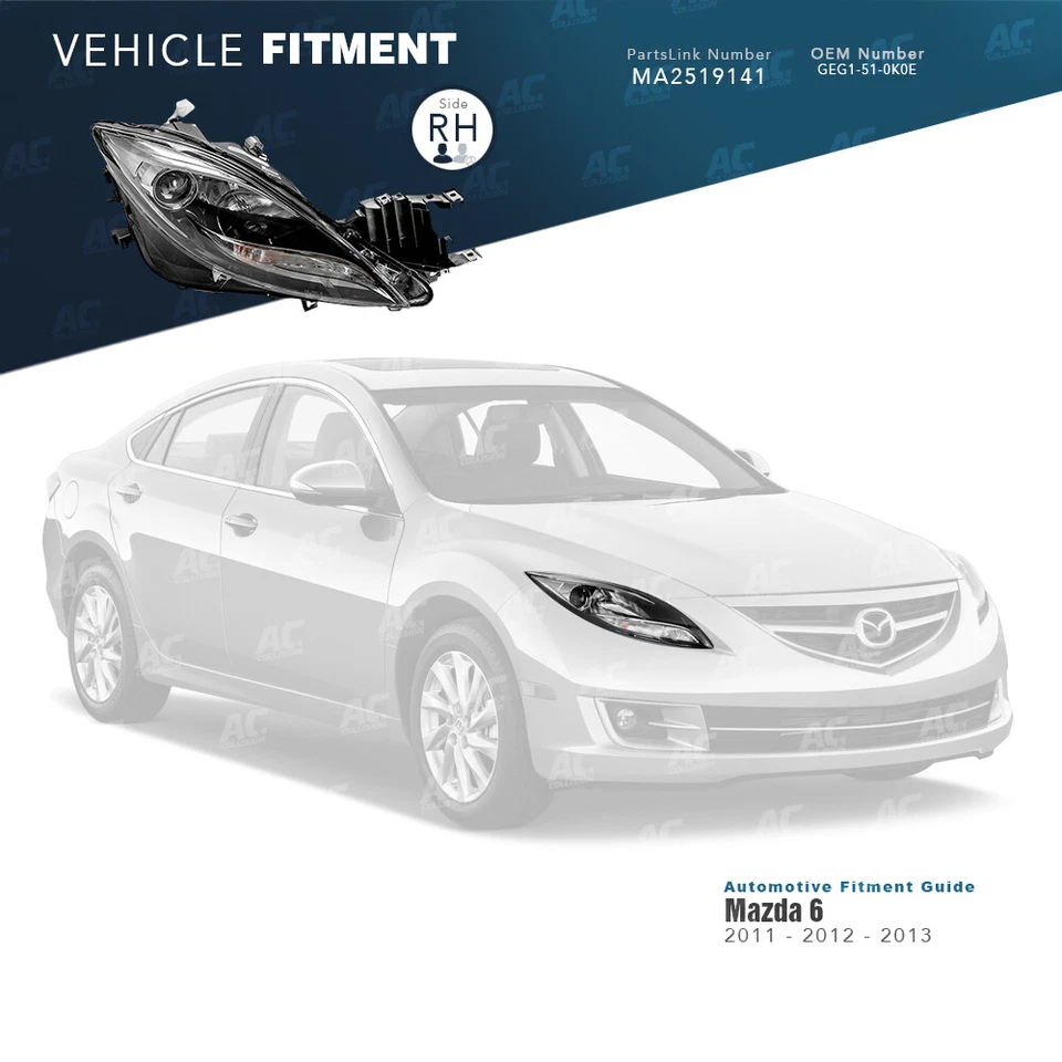 Conjunto de faros TYC lado derecho del pasajero para 11 12 13 Mazda 6 diestro Foto 2 de 3