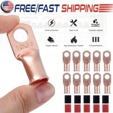 20 PCS 1/0 AWG Gauge Copper Lugs w/ RED BLACK Heat Shrink Ring Terminals Set