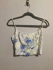 Wilfred Floral Smocked Back Spaghetti Strap Sleeveless Cropped Blouse S