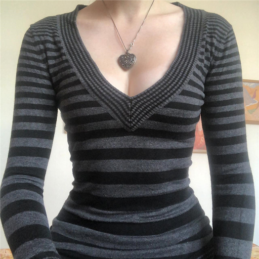 New Knitted Top Fairy Grunge Clothes Women Striped V Neck Long