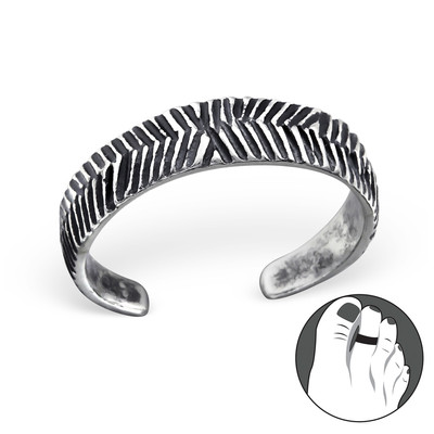 TJS 925 Sterling Silver Toe Ring Antique Line Pattern Adjustable ...