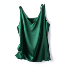 Lady Satin Faux Silk Vests Tank Tops Strappy Chemise Camisole V Neck Retro Basic