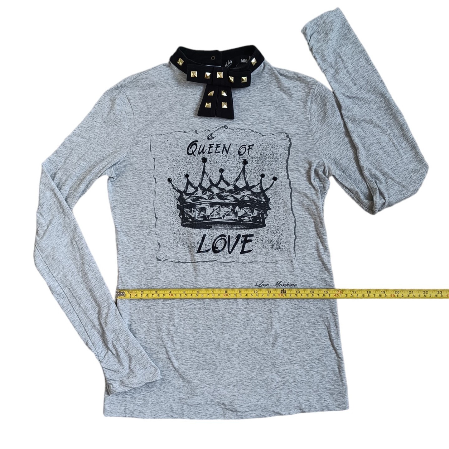 Love Moschino Tshirt Queen Of Love Bejewelled Grey Black Gold