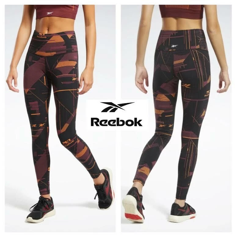 NWT REEBOK Women Sz. XS LEGGINGS HIGH-RISE Speedwick Cotton Printed Gym Run Yoga