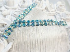 Double Row Aquamarine Color Crystal rhinestone Hair comb Pair, Mermaid hair comb