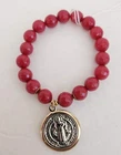 SAN BENITO CHARM BRACELET Faceted Red Agate Sterling Medal Stretch NEW