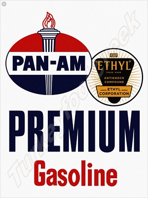 Pan-Am Premium Gasoline Advertising Metal Sign 3 Sizes to Choose From