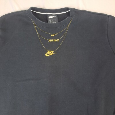 Nike Sweatshirt Center Swoosh Medium Embroidered Gold Chains Pullover Crew  Kneck