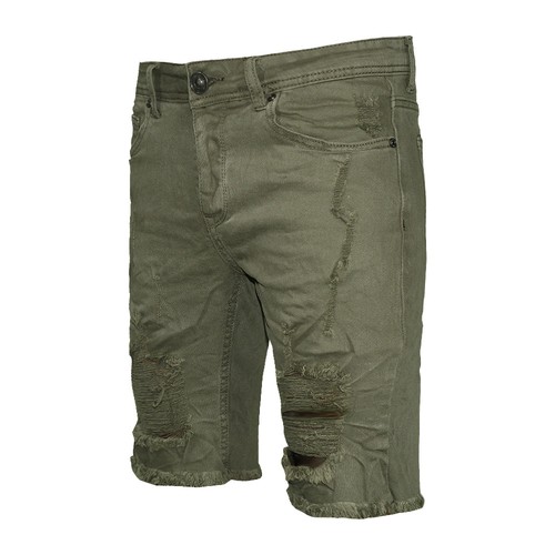 Bermuda Uomo Verde Militare Pantaloni Corti Casual Cotone Strappato Rotture  | eBay