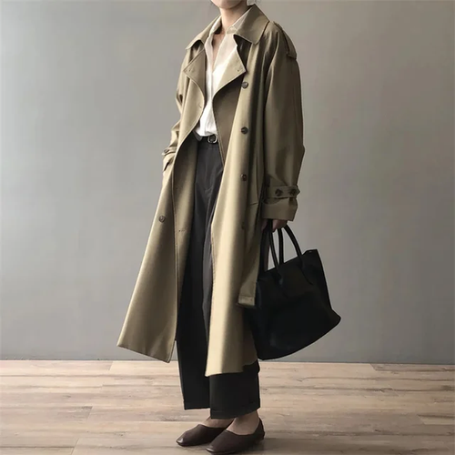 Women's Winter Button Long Trench Coat Jacket Double Breasted Oversize Rain Coat - Picture 12 of 14