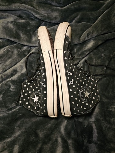 Converse Chuck Taylor High Top Polka Dot Sneakers Womens Size 10 Black White - 第 3/7 張圖片