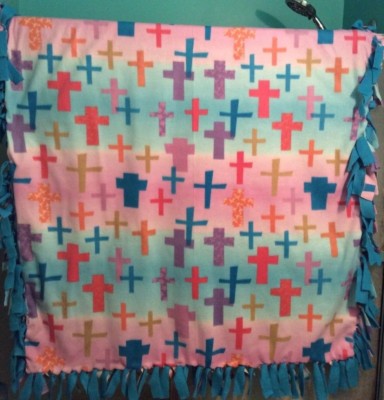 Christian Catholic Cross Faith Easter Religious tied fleece blanket 54'' by 67''