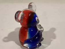 Murano Style Art Glass Blue/Red Handmade Blown Teddy Bear/ Koala Paper Weight