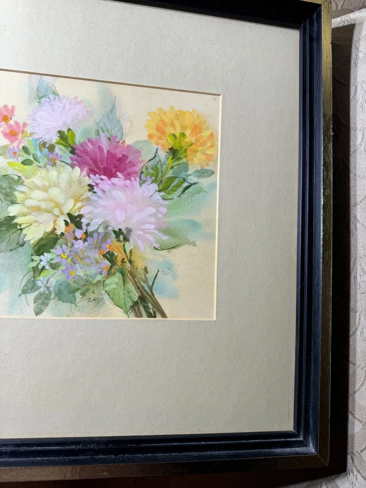 Pintura em aquarela e guache Borys Buzkij "cena floral" #1 - Assinado/emoldurado - Imagem 4 de 4