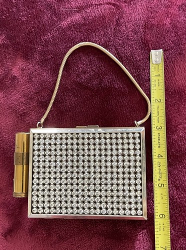 Vintage Rhinestone Lipstick Powder Compact Purse With Comb Art Deco - Picture 2 of 6