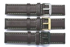 20mm Dark Brown/White Leather Replacement Watch Strap Silver, Gold, Black Buckle