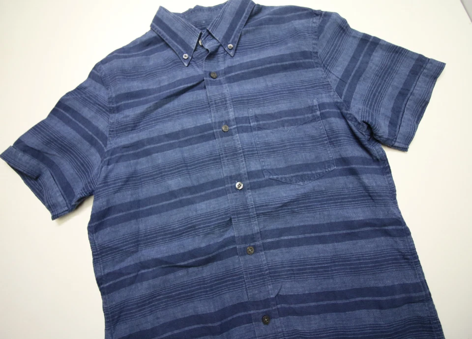 Jack Spade Warren Street NY Shirt Mens S Linen Blue Stripe Short Sleeve Button - Image 2 of 4