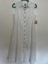 Anne Klein Women's Midi Button Down Shirt Sleeveless Dress Size 10 White NWT