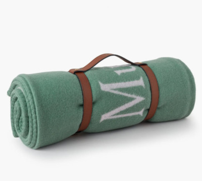 MULBERRY   Wohndecke mit Ledergürtel Lammwolle UVP 595£ Logo
