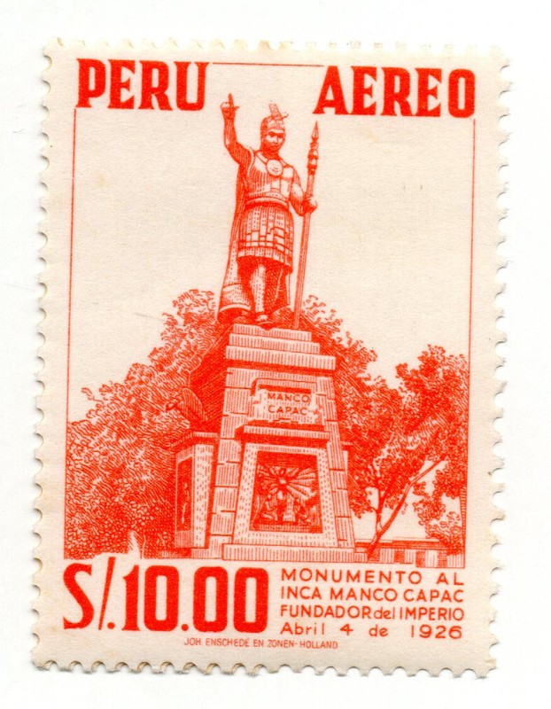 Inca Manco Capac, Founder of the empire, reddish orange, Perú 1953, accept offer