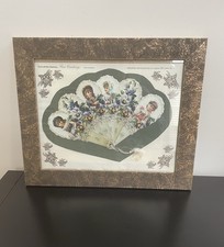 Framed Victorian Ladies Hand Fan Token Of Love , Vintage Reproduction from 1901