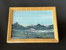 Vtg Mini Original Oil Painting Mountain Lake View Landscape Scene Signed Framed