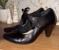 Clarks Black Leather Mary Jane Ribbon Bow Tie Court Shoes. Size 6. Vgc.    #F3
