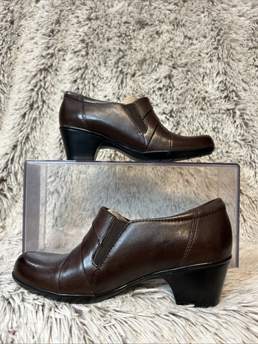 CLARKS Bendables Women’s Shoes Sz 6 Ingalls Divine Brown Heel Slip On Dress NIB - Picture 2 of 10
