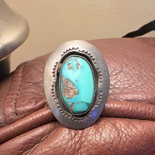 Turquoise Silver Ring Oval Stone Native American Style Handmade