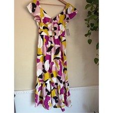 Beautiful Nine West White & Magenta Floral Dress With Bow Tie Front NWT