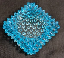 Vtg Brooke Glass Square Hobnail Open Salt Cellar / Ashtray Light Blue