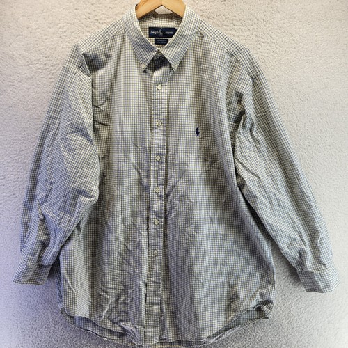 Ralph Lauren Yarmouth Button Down Shirt Mens 17.5 32-33 Yellow Blue Check Pony - Picture 4 of 19