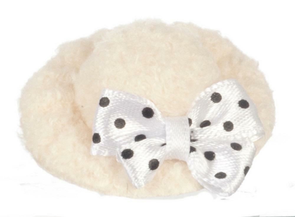 Dolls House White Velvet Hat with Bow Miniature Shop Girls Lady's Accessory