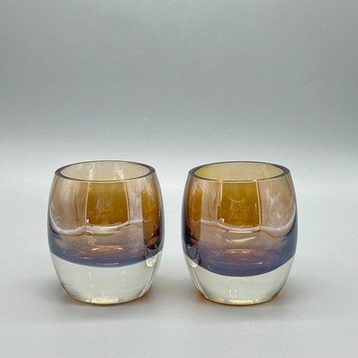 Mikasa Accents Solaris Set of 2 Glass MCM Amber Votive Candle Holders