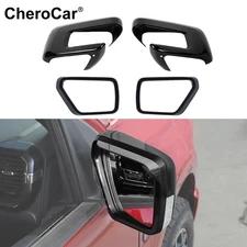⭕Black Side View Mirror & Rain Eyebrow Cover Trim Decor For Ford F150 2021+ 4PCS