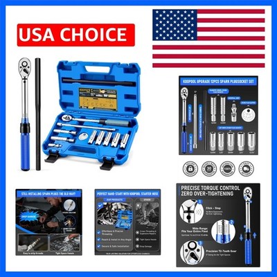 12pc Magnetic Spark Plug Socket Set with Installation Tube, 3/8'' Click Torque...